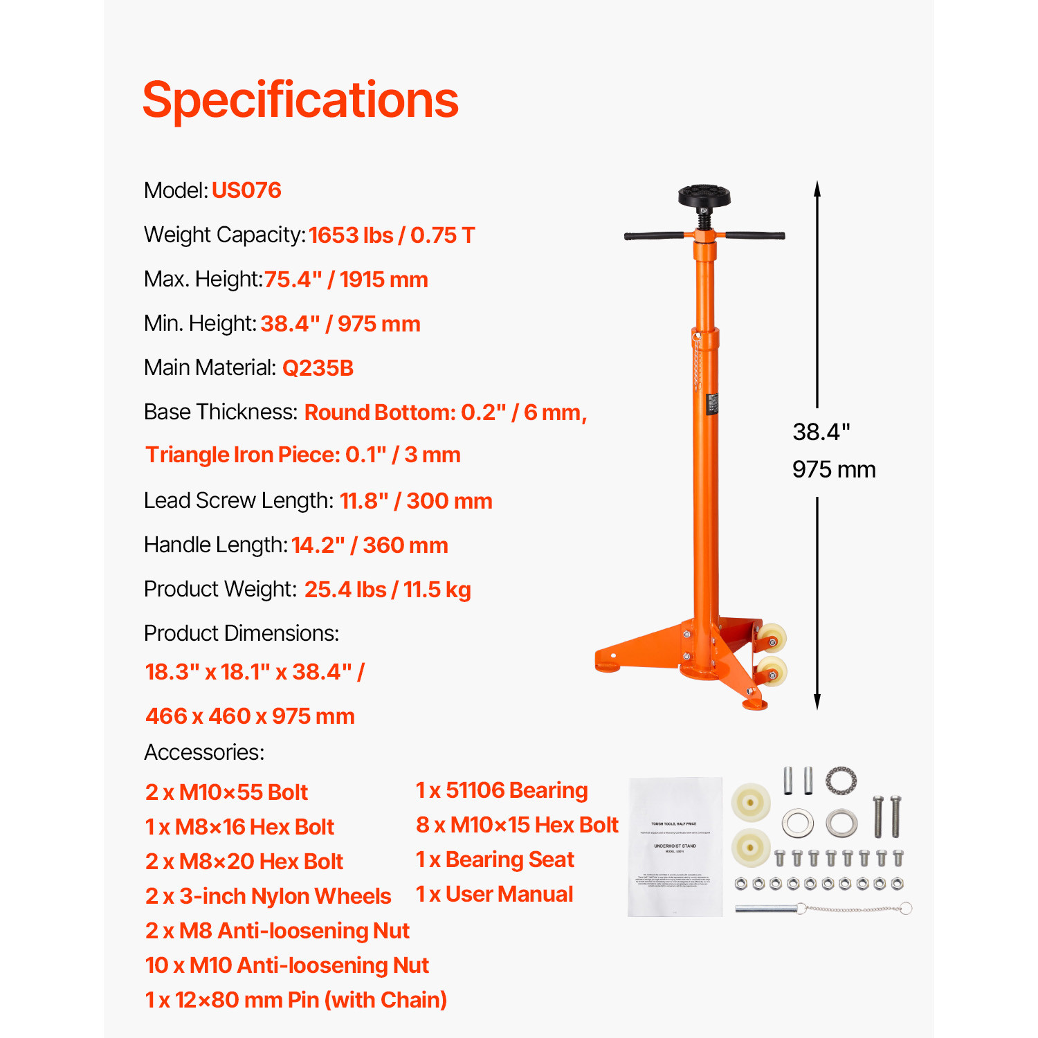 Underhoist Support Stand 3/4Ton Capacity Under Hoist Jack Stand Two Wheels