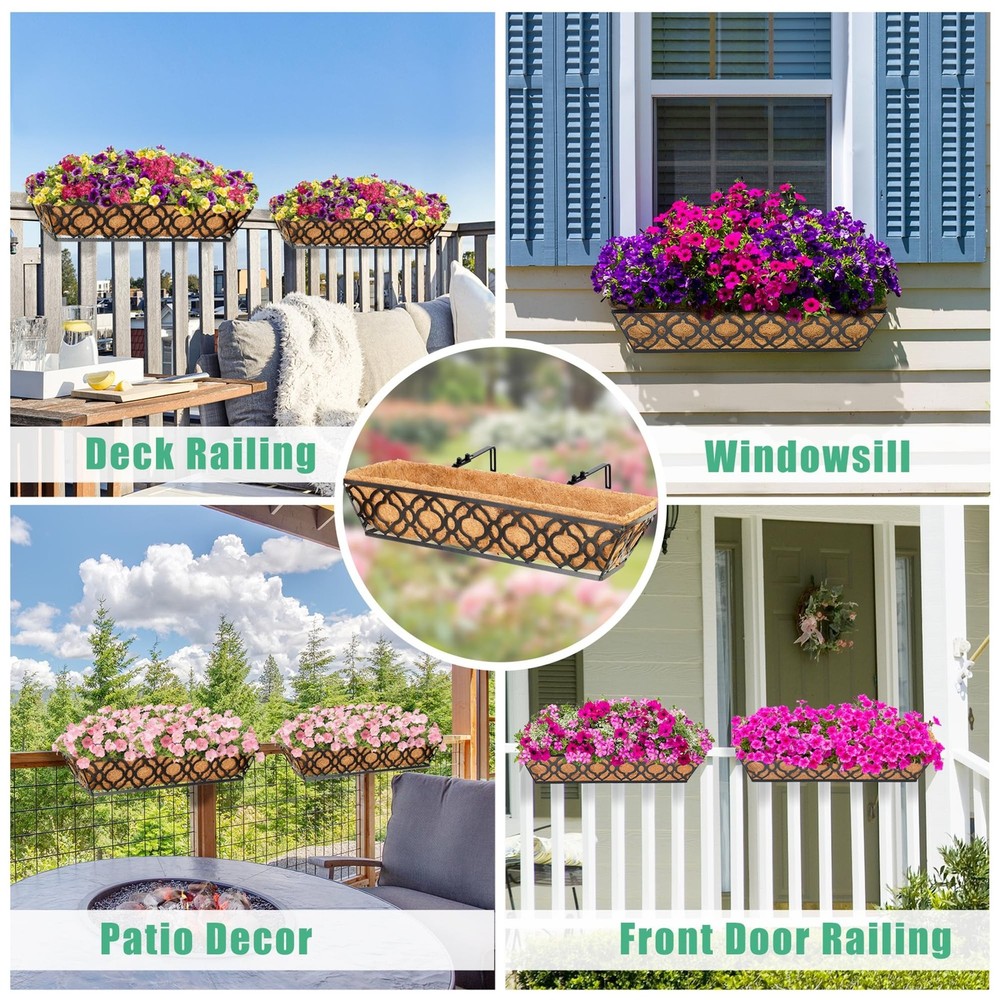 2pcs 24 Inch Window Deck with Coco Liner, 24" Window Boxes Horse Trough with ...