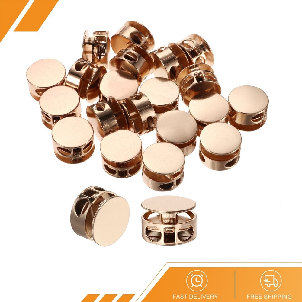 20 Set - Cord Locks Round Spring Toggle Stopper Gold