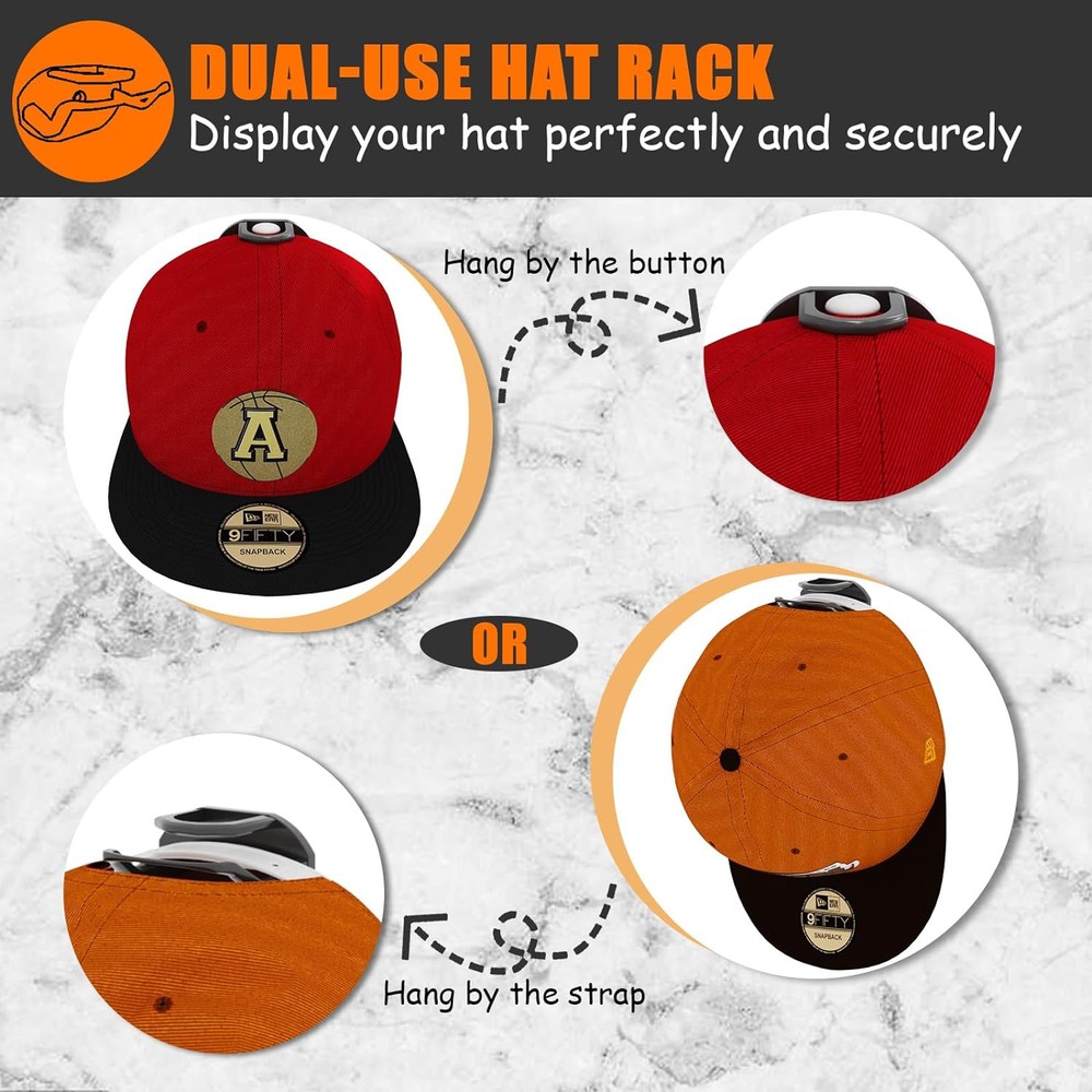 24 Pack Adhesive Hat Hooks for Wall, Strong Rack Baseball Caps, Black