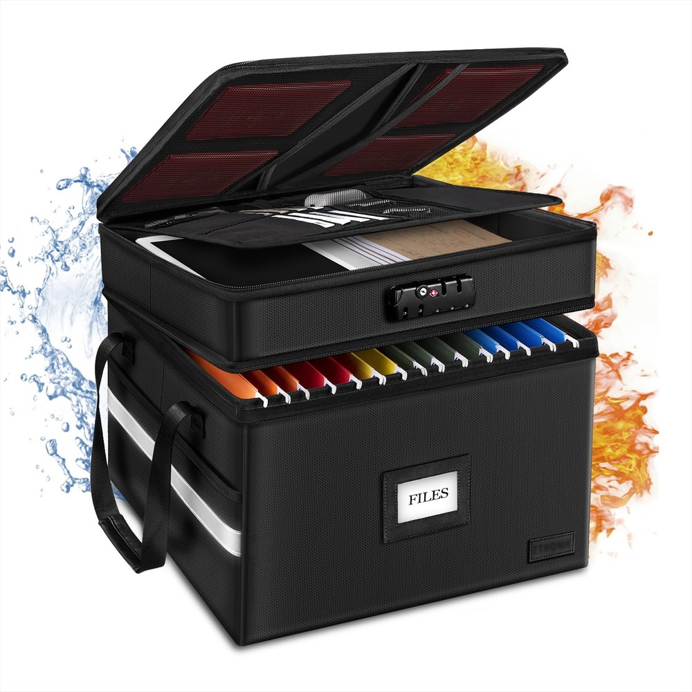 Fireproof Document Box With Lock 2 Layer File Cabinet Organizer With 5 Tab Inser