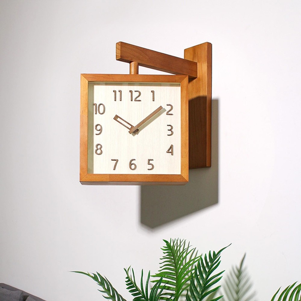 Wall Clock, Simple Silent Wall Clock, Square Double Sided Clock Wooden Decora...