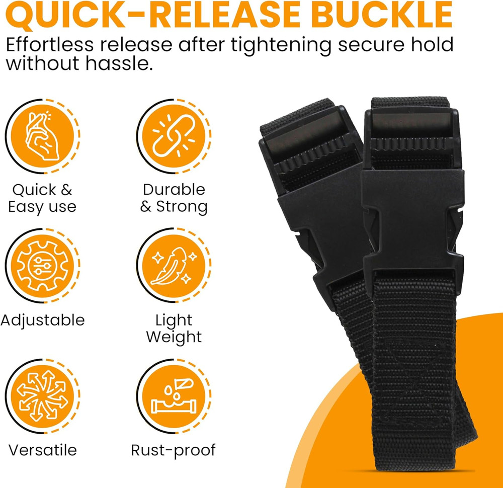 Utility Strap with Quick-Release Buckle, Black, 72-Inch, 6-Pack