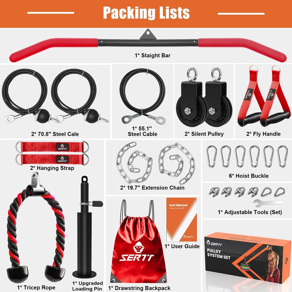 Cable Pulley System Gym, Tricep Workout Pulley System for LAT Pulldown, Bicep...