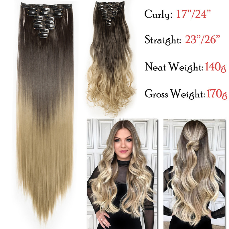 Real Natural Clip In Hair Extensions Extension 8 Piece FULL HEAD Hair for Human