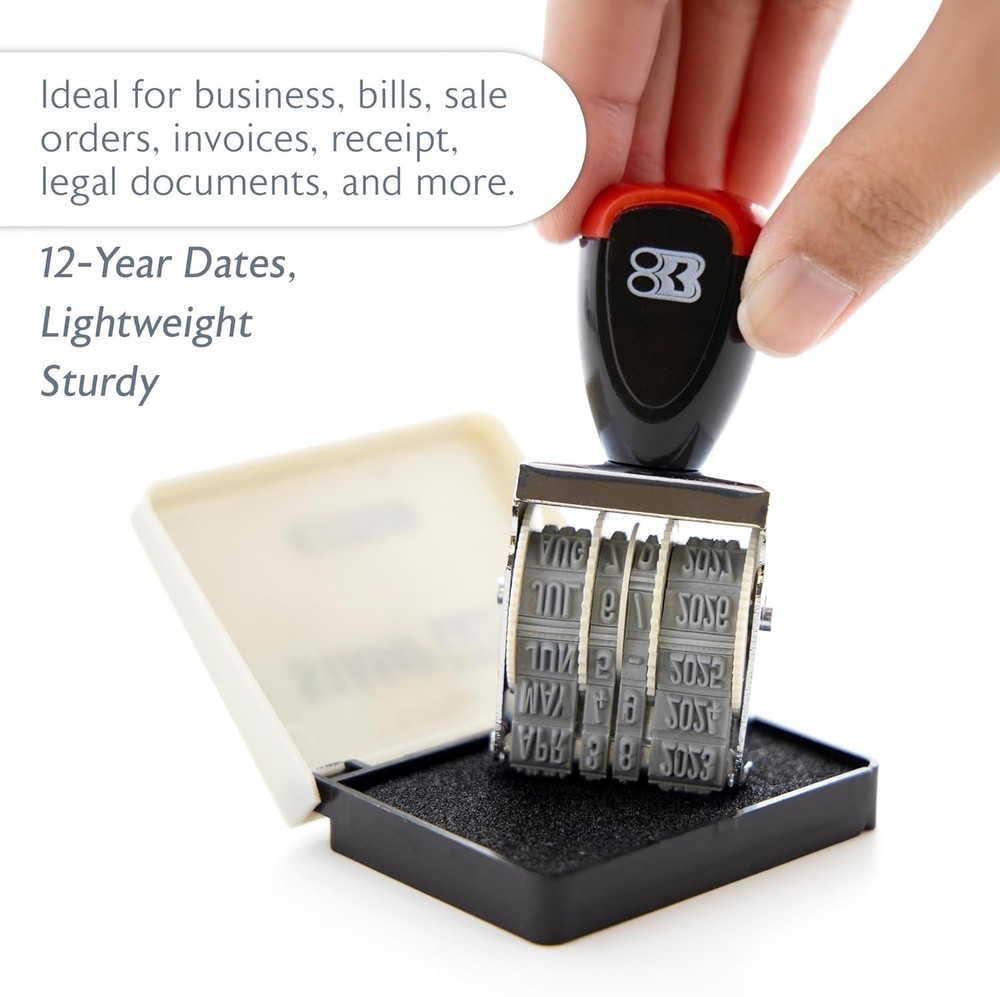 Efficient Date Stamp Set: 2-Pack with Adjustable Features and Ink Pad Included
