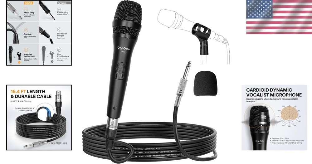 16.4ft XLR Wired Microphone with Cardioid Pattern for Superior Vocal Performance