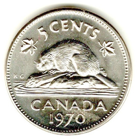 1970 Canada Five Cent Beaver Coin