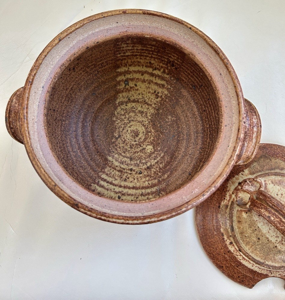 Vintage Primitive Stoneware Lidded Bean Pot Marked Townsend