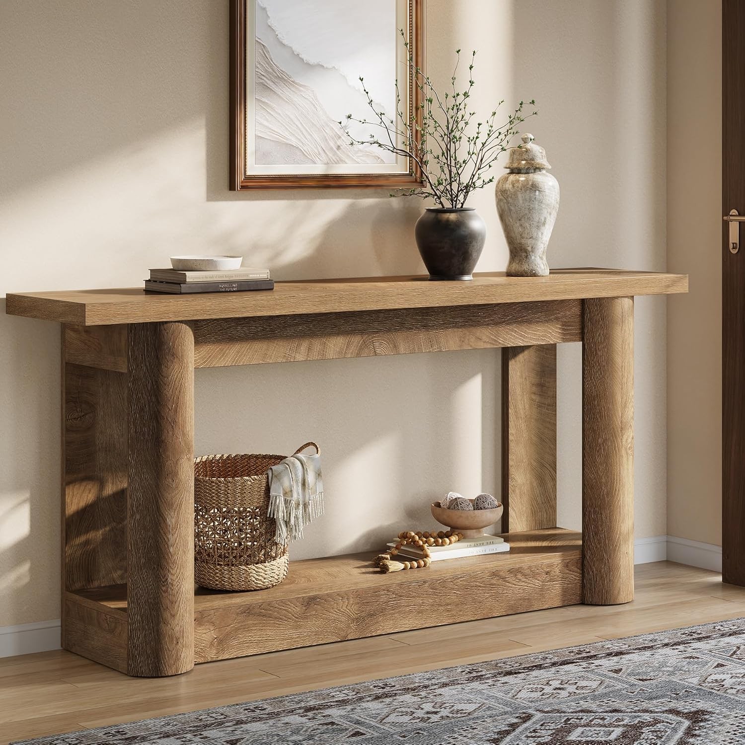 63'' Farmhouse Console Table Narrow Entryway Sofa Table with Storage for Hallway