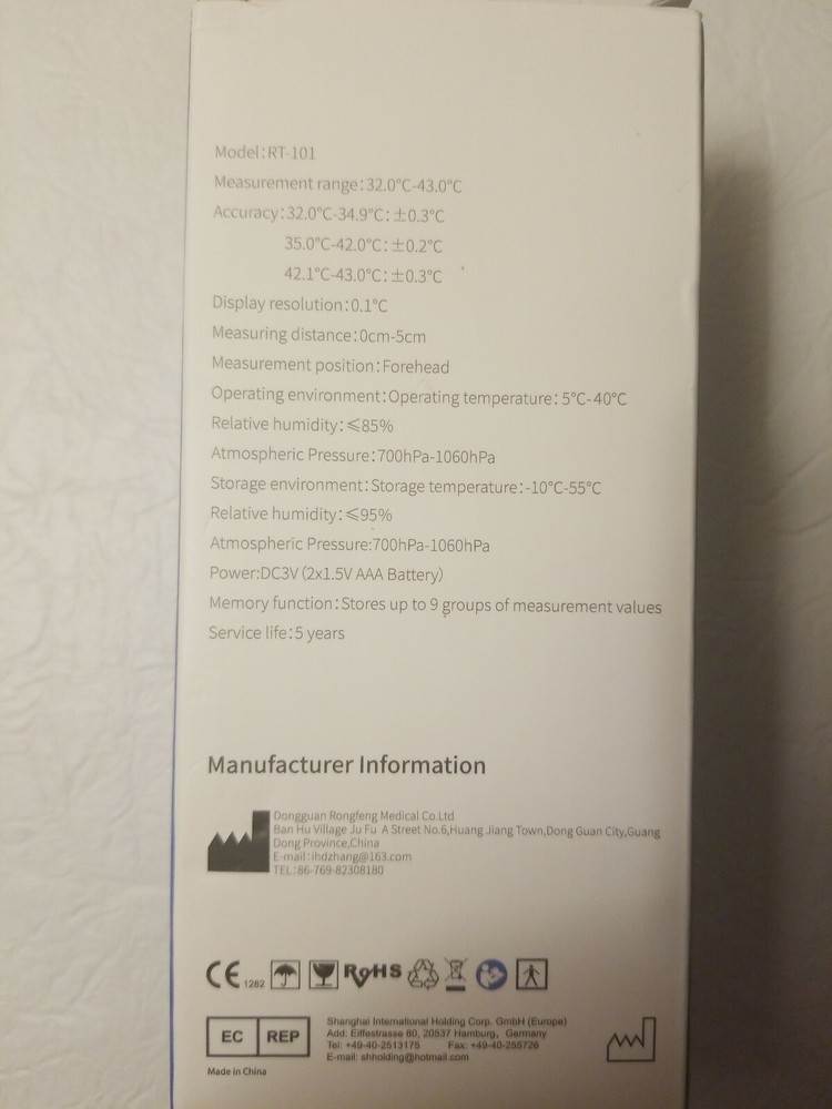 Infrared Forehead Thermometer Celsius Measurement Only RT-101