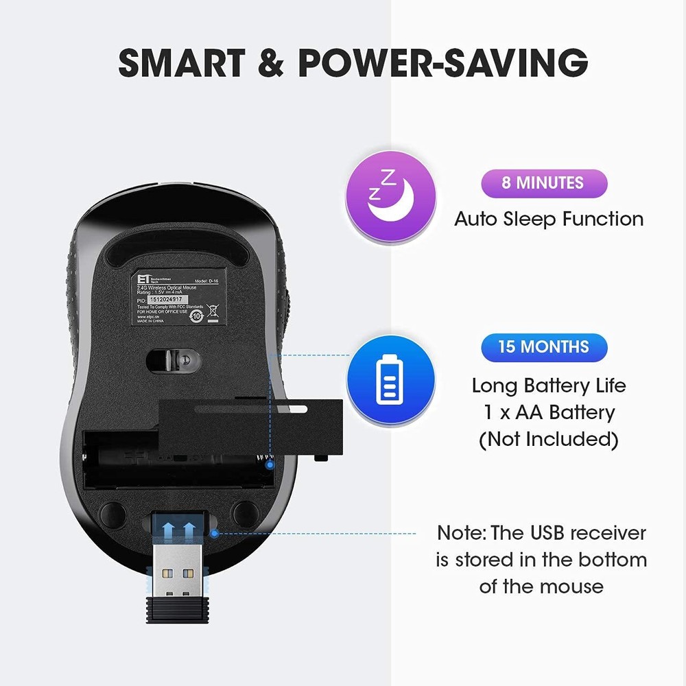 Vic Tech CA Wireless Mouse - Computer Mouse Ergonomic 2.4G USB Featuring 5 Ad...
