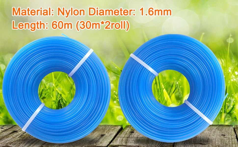 Grass Trimmer Line .065'' 98ft x 2 Rolls String Spools for Weed blue