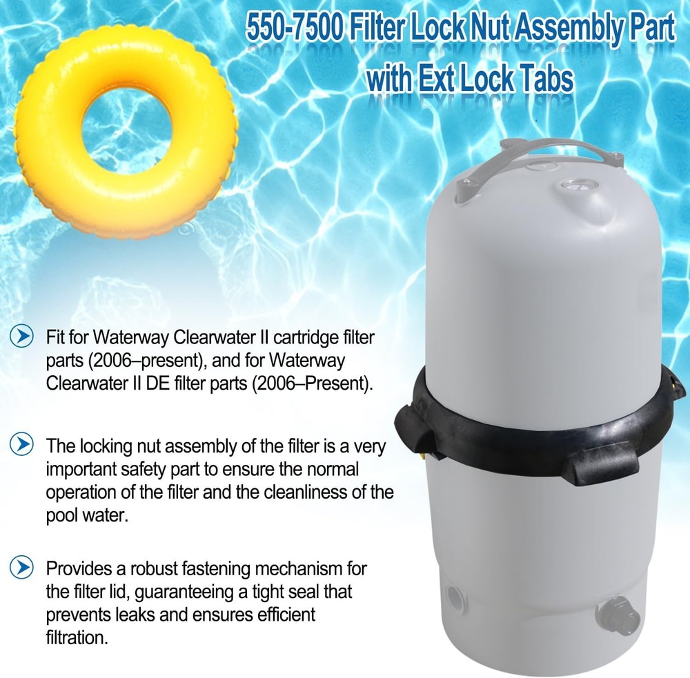 550-7500 Filter Lock Nut Assembly w/ Ext Lock Tabs For Clearwater II D.E. Filter