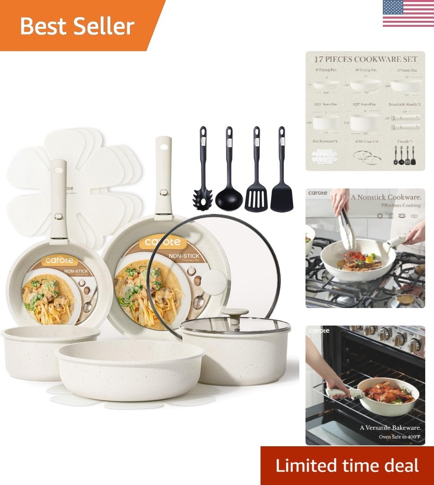 Versatile 17-Piece Pots and Pans Set: Induction Compatible & Space-Saving Design