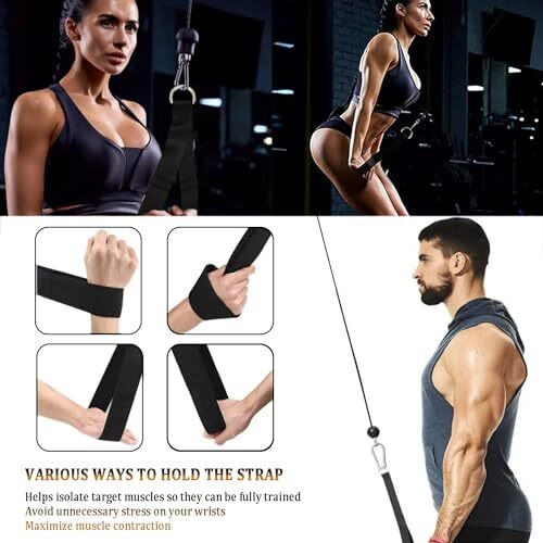 Tricep Rope Cable Attachment Ergonomic Handles Long Gym Pulldown Rope Grip