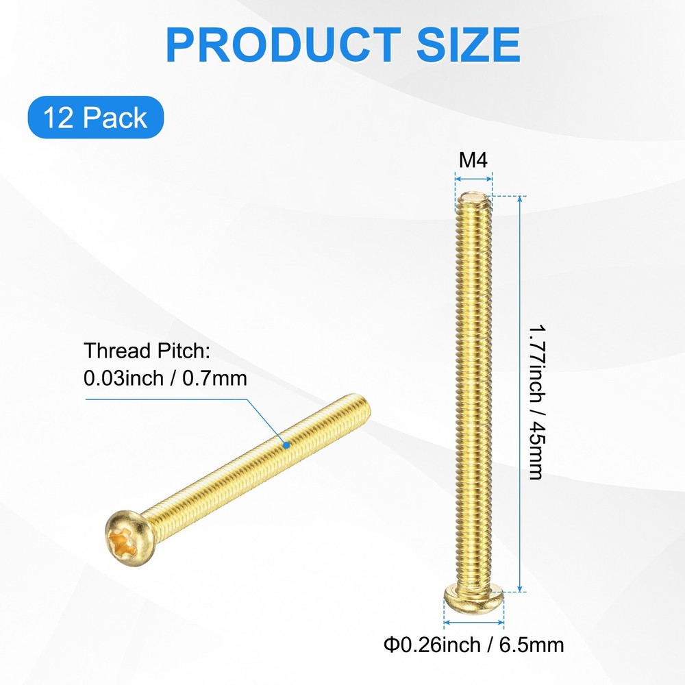 12-Pack M4x45mm Pan Head Machine Screws Brass Screw Brass