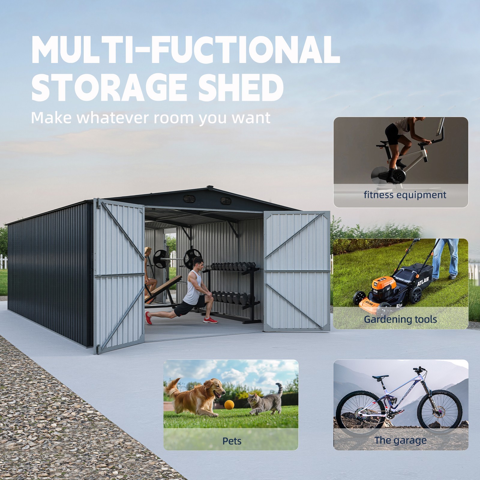 NEW 20'x13' Galvanized Metal Garage Shed Outdoor Storage Shed for Vehicle/Garden