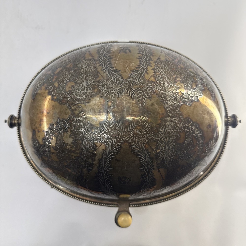 Antique Elkington & Co. Silver Plate Roll top Server Inserts 4 Fleur De Lis Legs