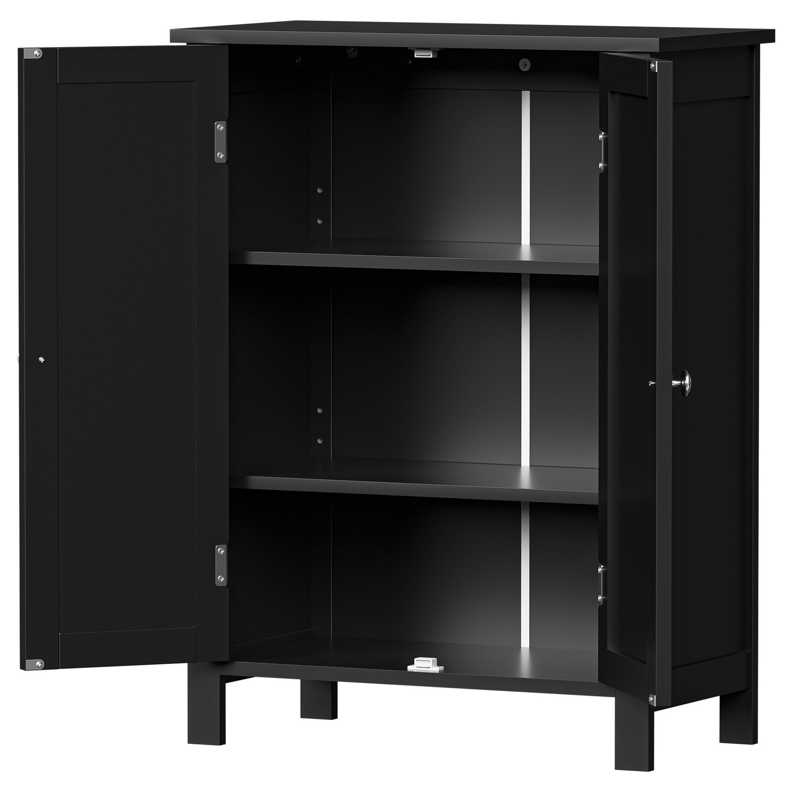 Bathroom Floor Storage Cabinet with Adjustable Shelf Double Door Organizer Black