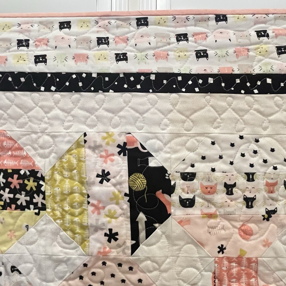 Handmade Cats and Camper Trailers Patchwork Quilt Blanket Pink