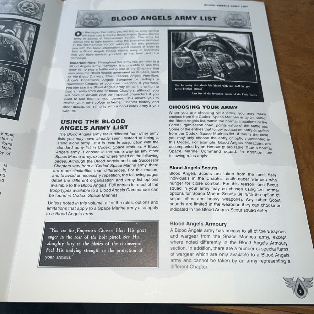 Blood Angels Space Marines 3rd Edition Codex Warhammer 40k 1998 - Immaculate**