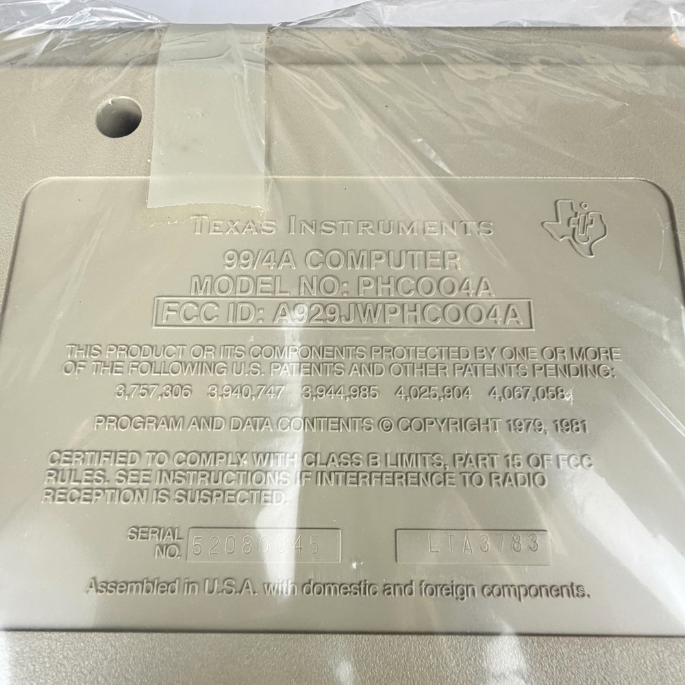 Texas Instruments TI-99/4A Computer New Old Stock Open Box Sealed Inside
