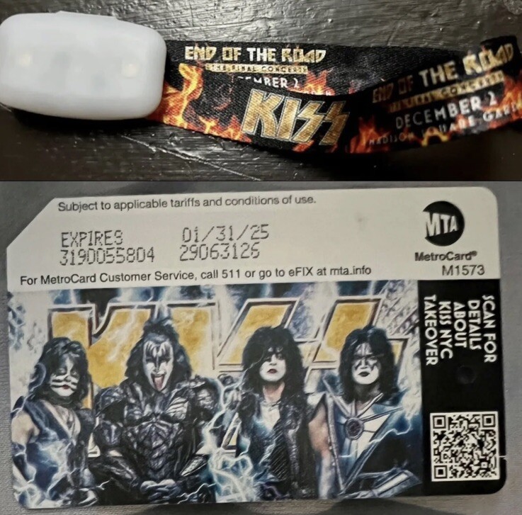 KISS WRISTBAND SGA & METRO SUBWAY CARD MSG NYC END OF THE ROAD 2023 FINAL SHOWS