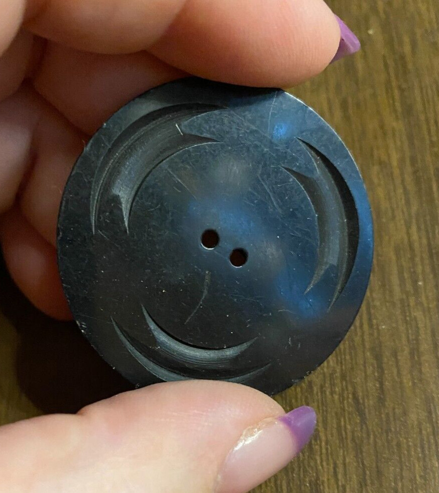 Vintage Black Record Style Plastic Coat Button 1  11/16"