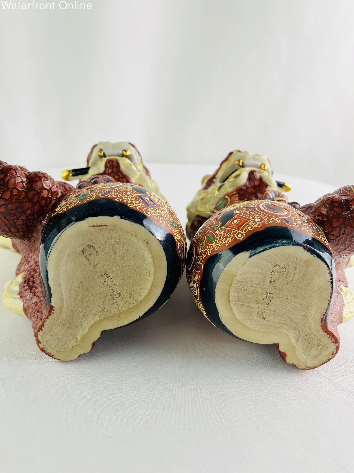 Kutani Shishi Foo Dogs Guardian Lions Red with Gold Accent Vintage Chinoiserie