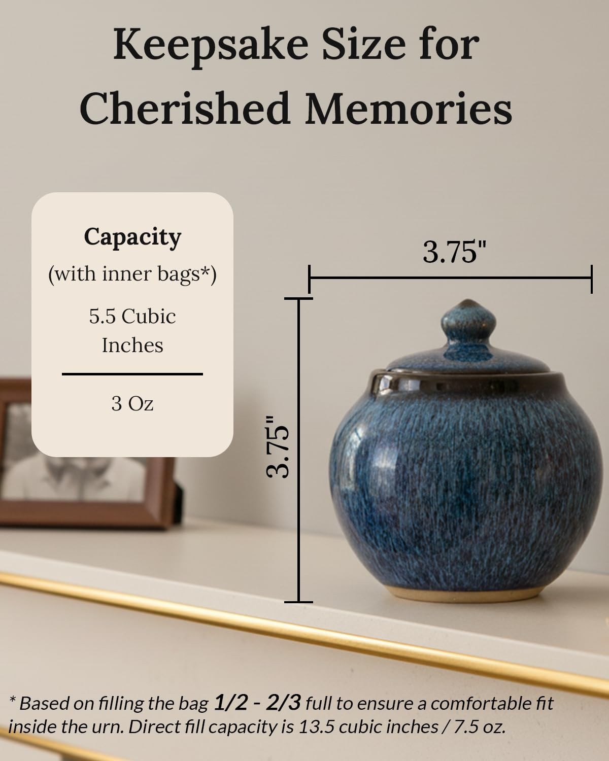 Lumulyfe Small Keepsake Urn with Memorial Box - Unique Size, Blue