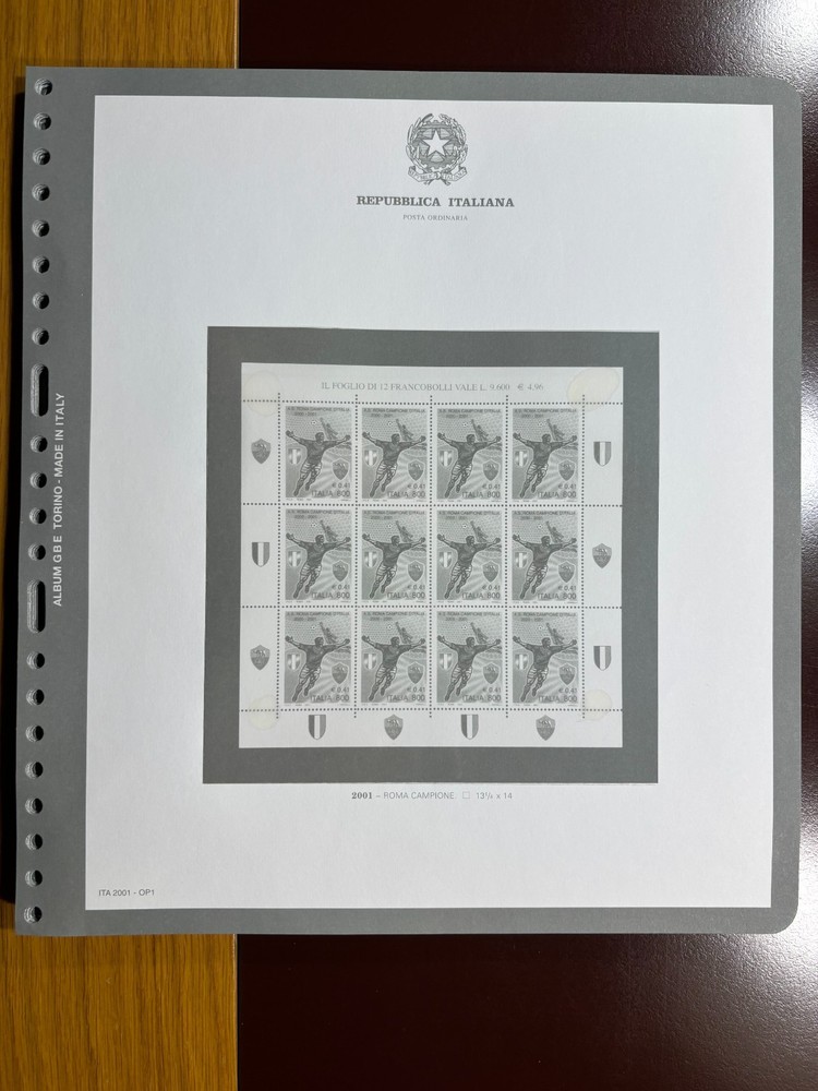 Album GBE BOLAFFI - Italy 2001 - Page for Minifoglio Scudetto Roma