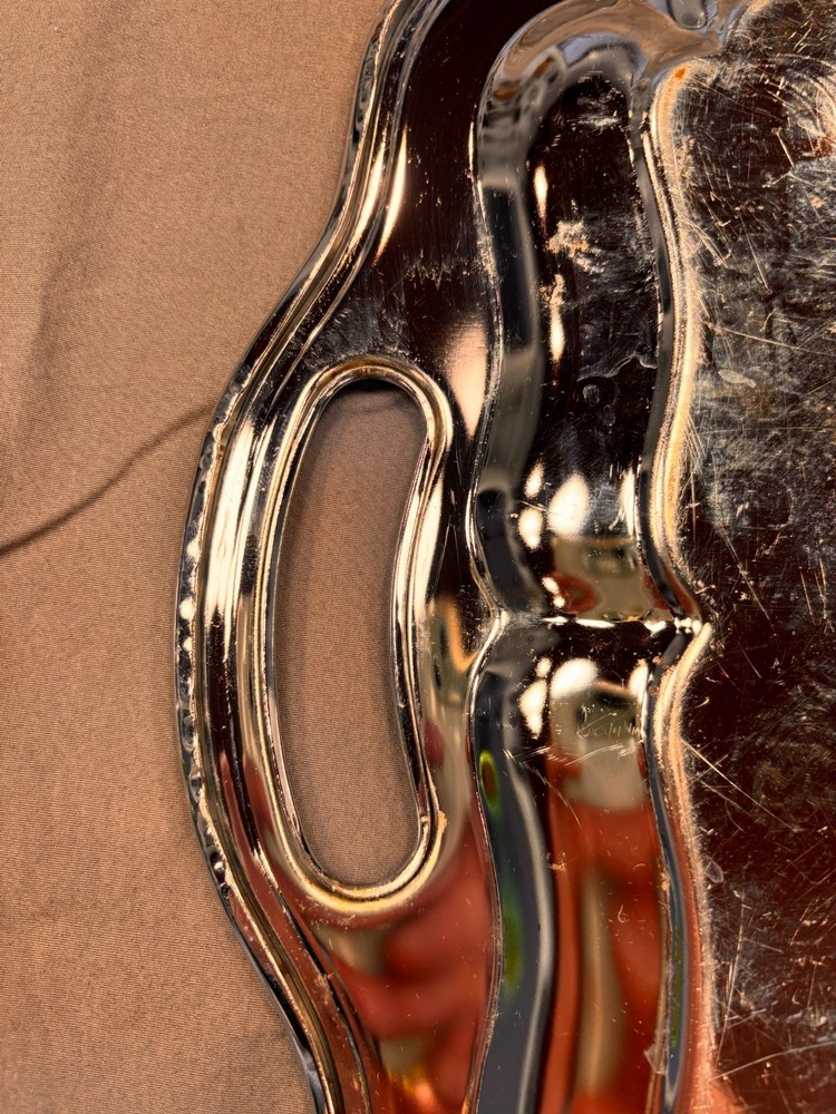 Vintage Silverplate Serving Tray with Handles – Unmarked