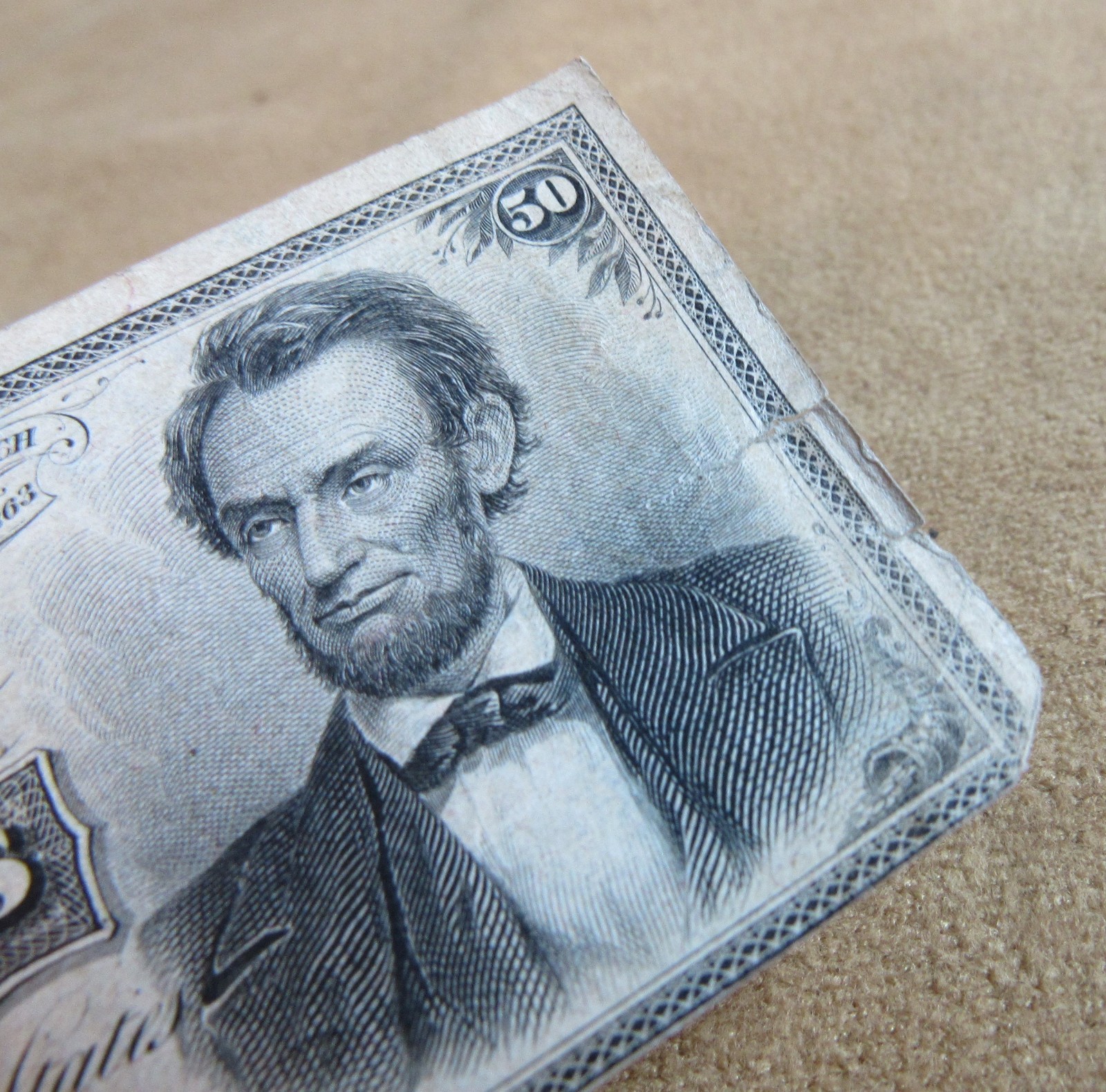 Civil War 1863 US Fractional Currency Note Abe Lincoln Fifty Cents 50