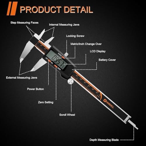 Digital Caliper with Large LCD Screen, Calipers Measuring Tool with 6 Inch