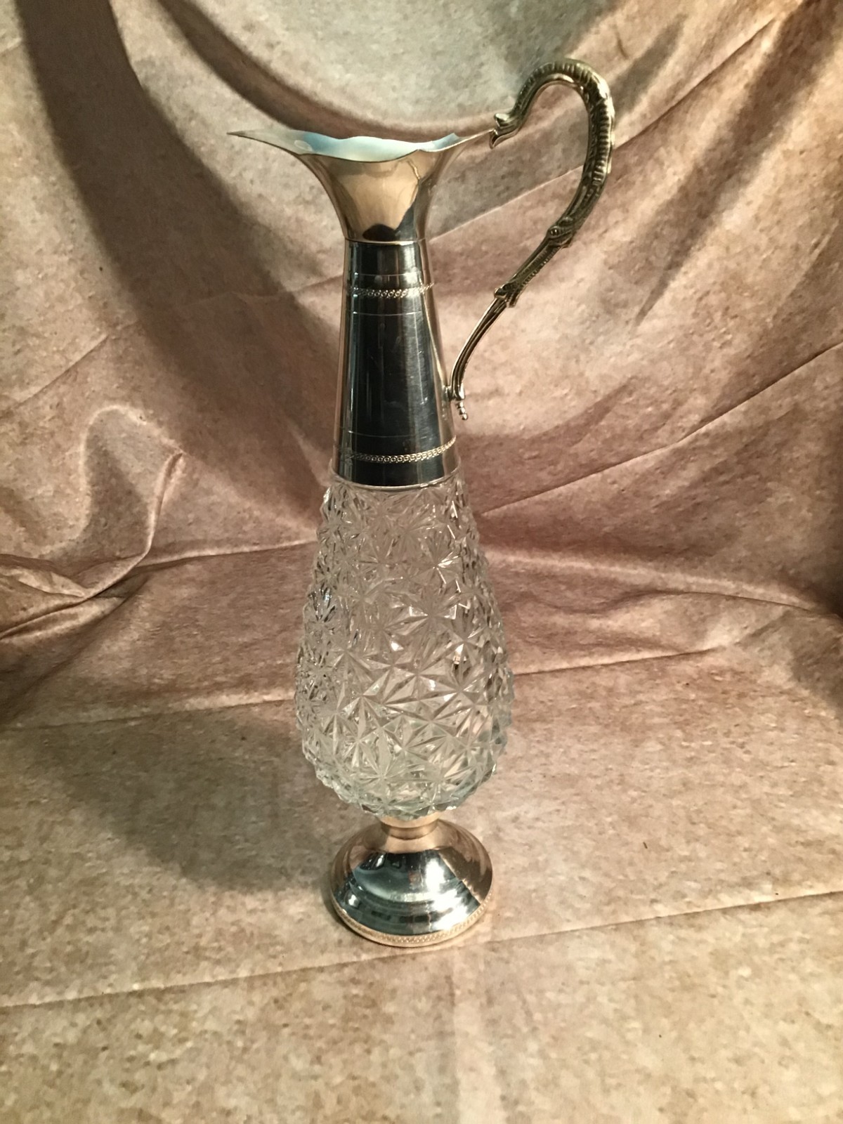 VTG F.lli Beccaro-Acqui Crystal & Silver Plate Claret Pitcher Decanter Italy