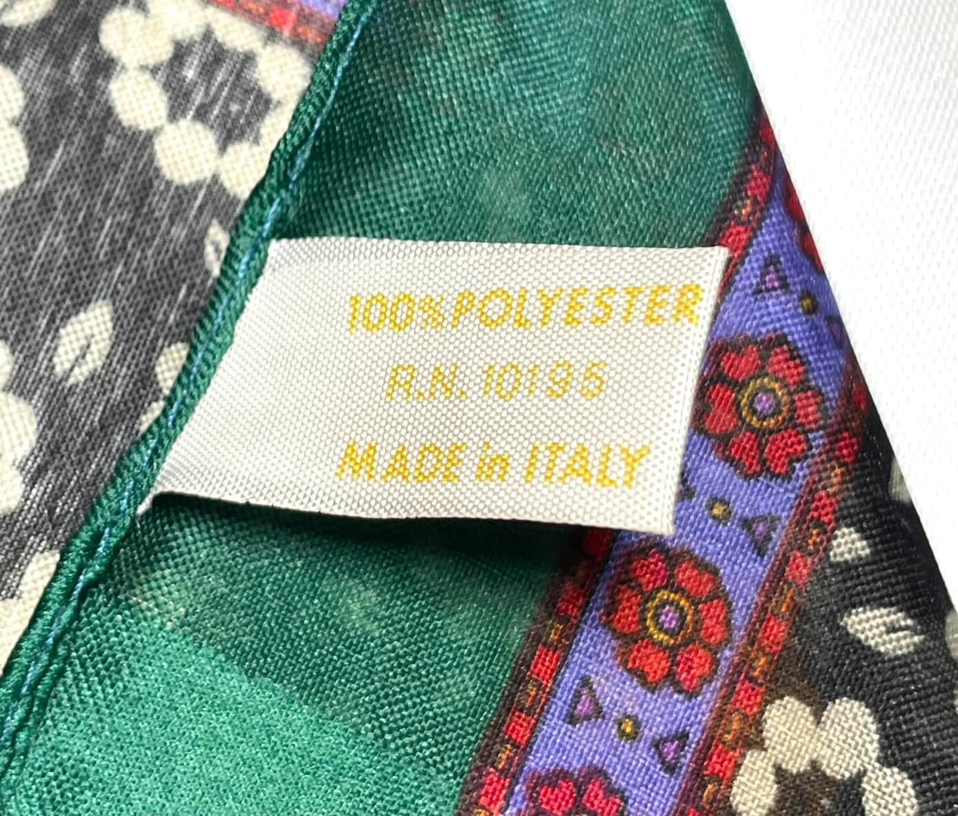 VTG Italy Square Scarf Asian Motif Couple in Boat Lotus Flowers Green 31x31"