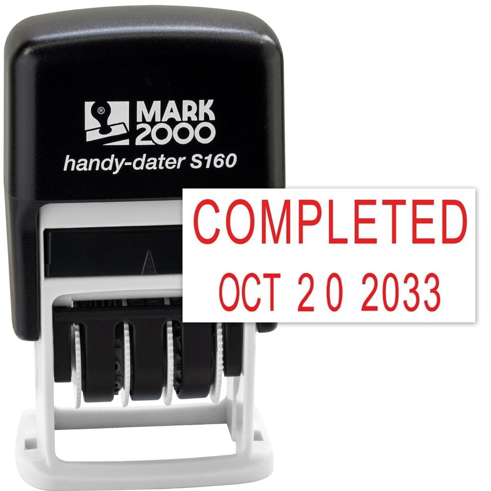 Mark 2000 SelfInking Rubber Date Office Stamp Completed Red Ink 12Year