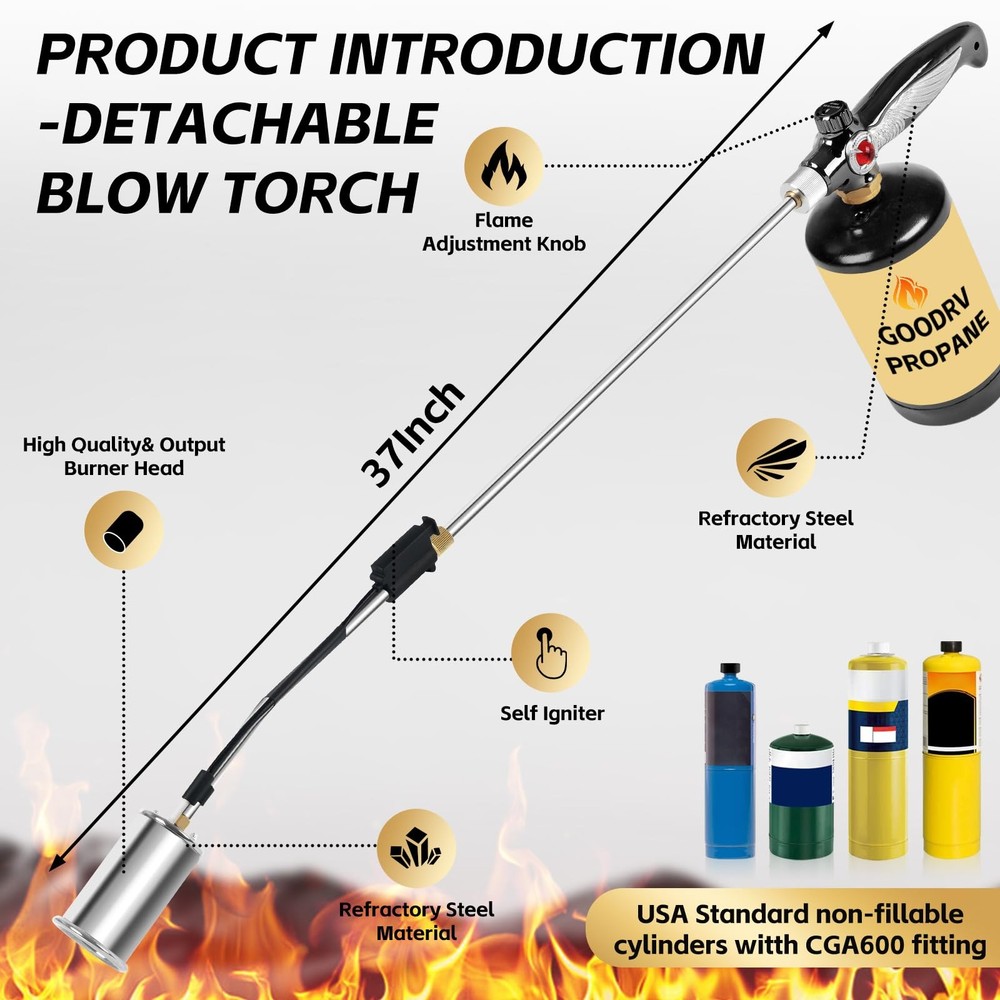 Weed Burner Torch, Propane Torch High Output 37" Extended Silver