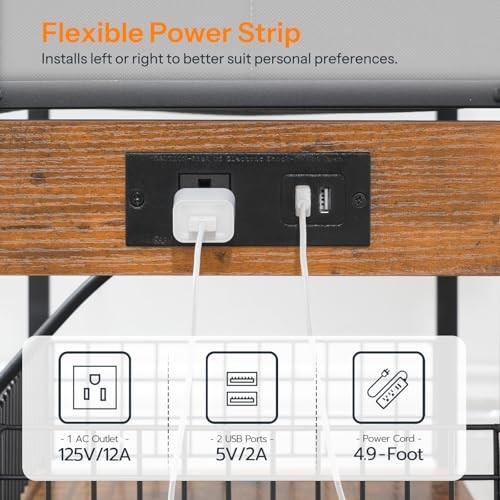 Printer Stand with Charging Station, 2-Tier Printer Cart, Under Desk Printer