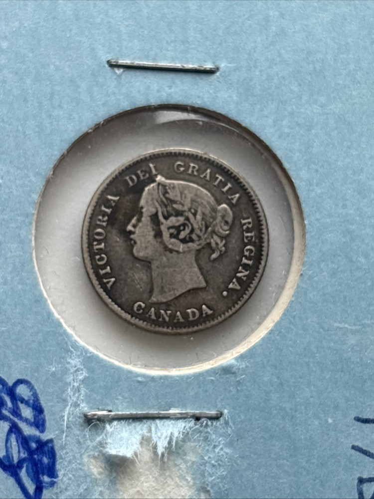 1870 Canada 5 Cents Flat Border Silver Coin 🔥 Fine