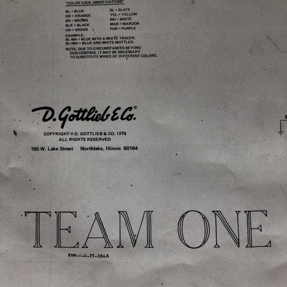 Gottlieb Team One Pinball Machine Schematic