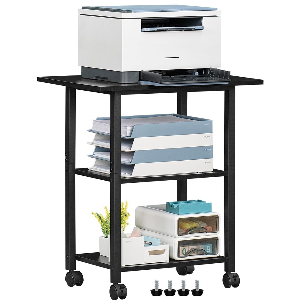 3-Tier Printer Stand, Industrial Mobile Printer Table with Storage Shelf and ...