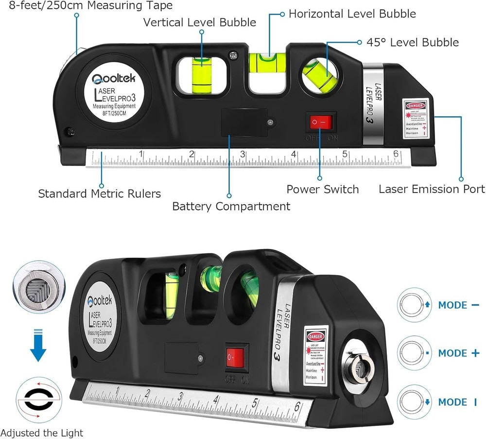 Multi-Functional Laser Level with Metric Ruler - Perfect for Hanging & Leveling