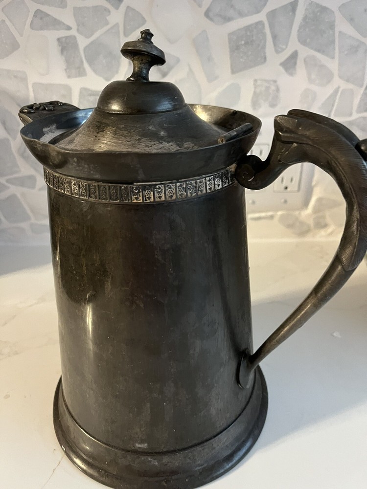 Large Antique Silver Played Coffee/ Ice Pitcher-12 In Tall