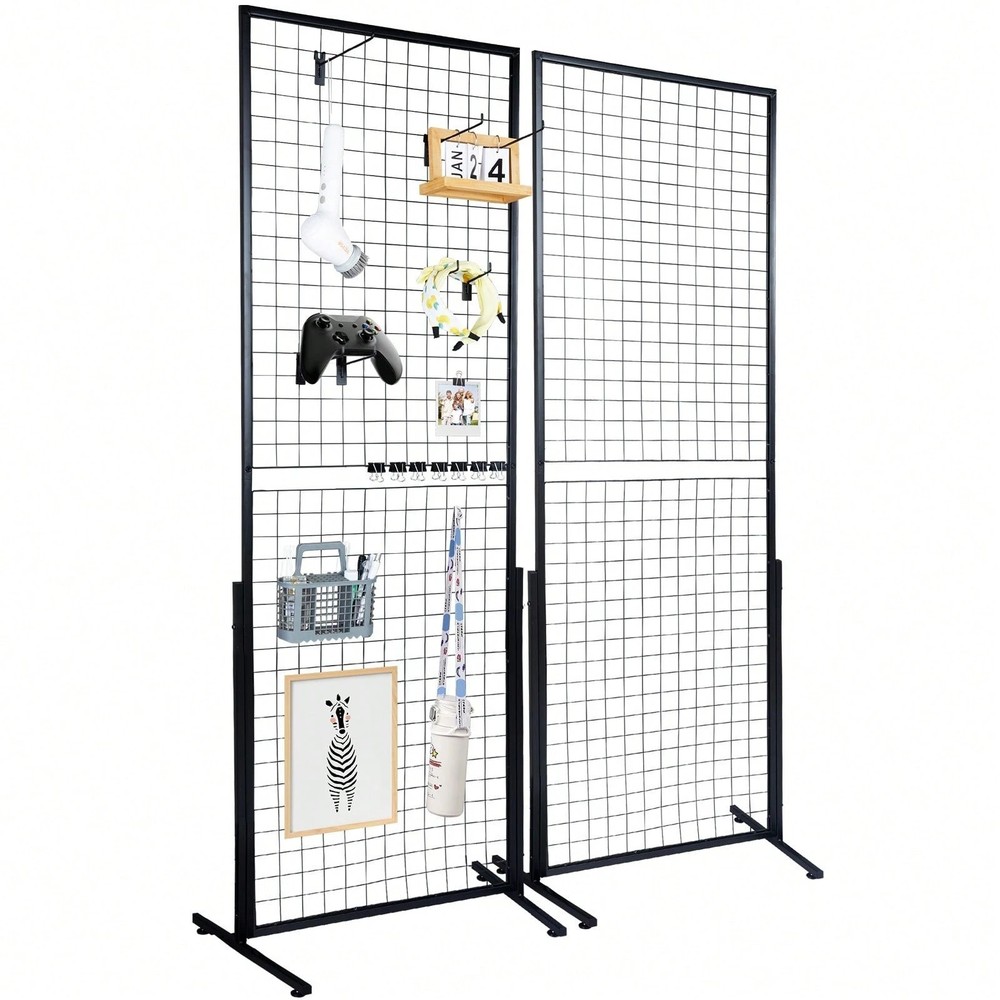 2PK 2x5.6ft Grid Wall Panel Tower Wire Gridwall Display Rack T-Base Stand Hooks