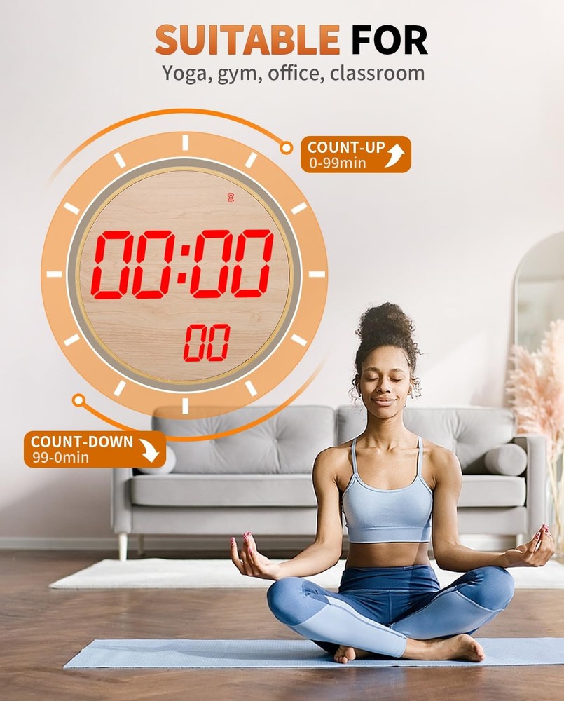 12" Large Digital Wall Mount Clock, Count Down Timer, Alarm, Big LED, 12 RGB ...