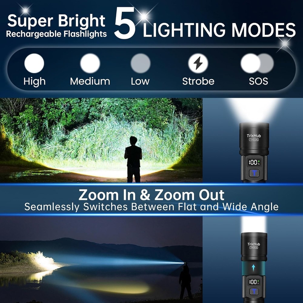 Durable Rechargeable Flashlights 2 Pack - Perfect for Outdoor Emergencies