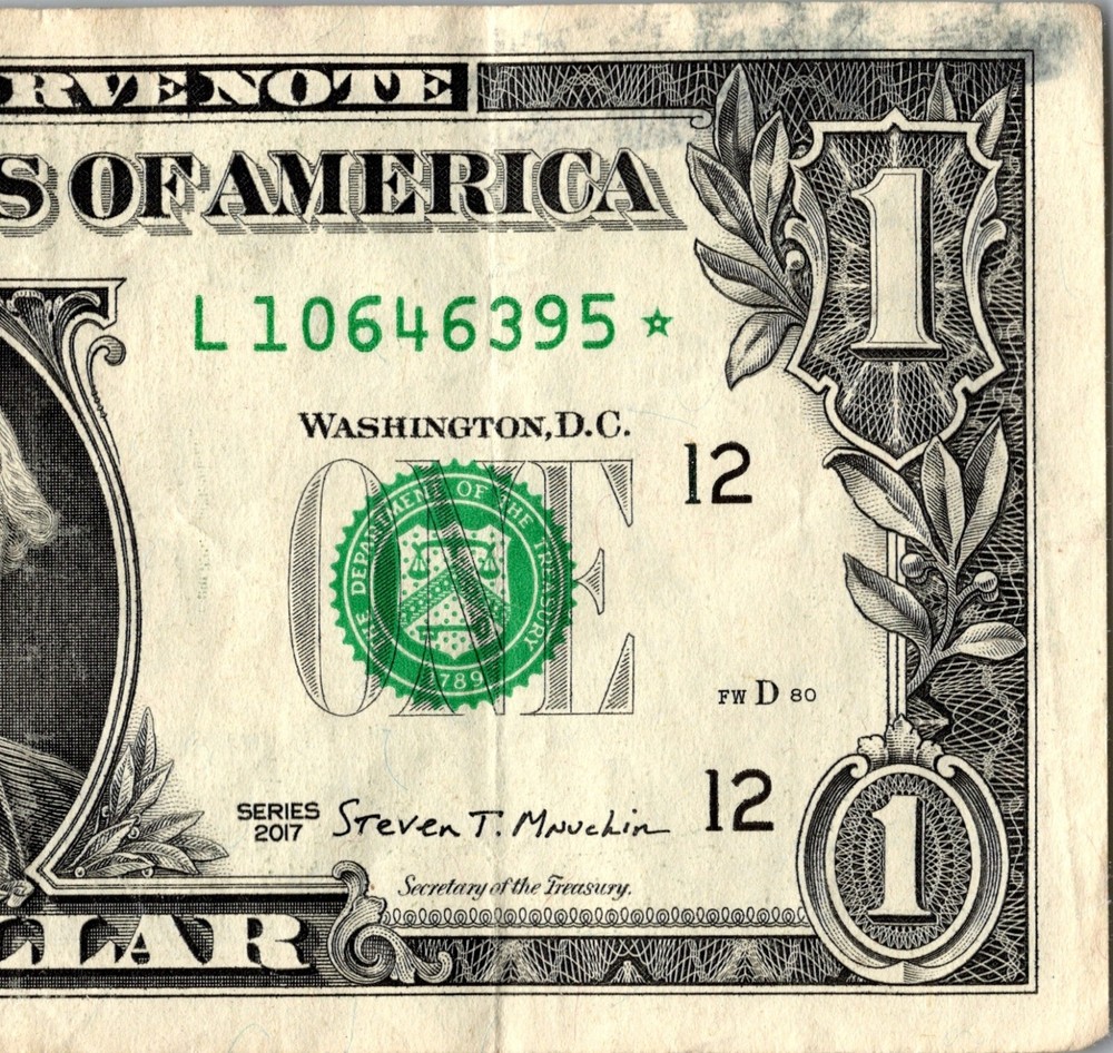 2017 L Star Note FANCY SERIAL NUMBER ONE DOLLAR Regular Run