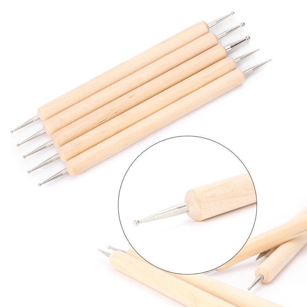 5PCS DIY Leather PMC Craft Modelling Splicing Embossing Spoon Carving Tool Kit